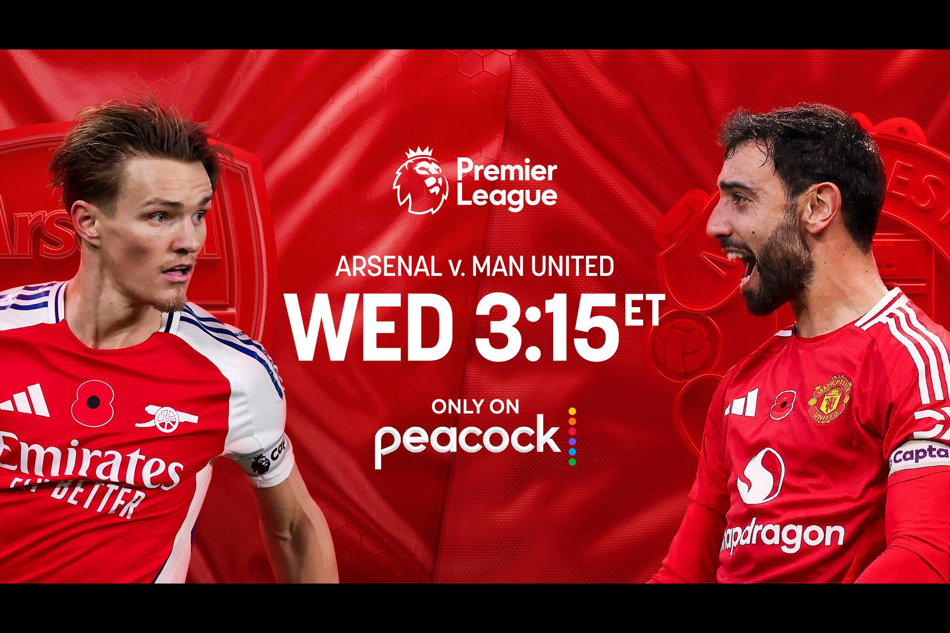 Arsenal will face Man United Wednesday at 3:15p ET only on Peacock.