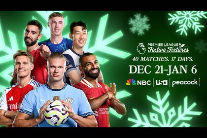 Premier League Festive Fixtures 40 Matches in 17 Days Dec 21 to Jan 6 on Peacock, USA, and NBC.