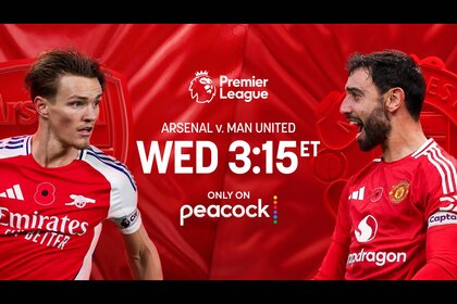 Arsenal will face Man United Wednesday at 3:15p ET only on Peacock.