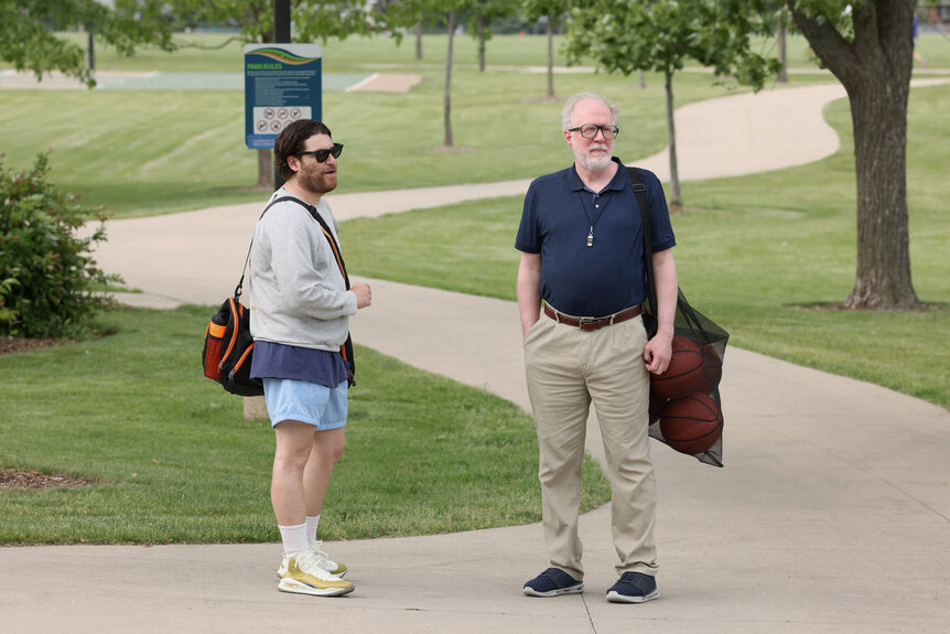 [L-R] Adam Pally and Tracy Letts in Mr. Throwback