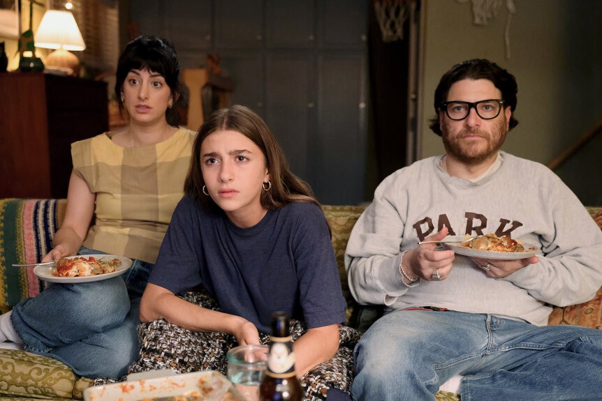 [L-R] Ayden Mayeri, Layla Scalisi and Adam Pally in Mr. Throwback