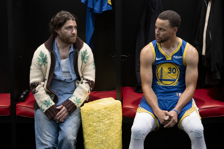 [L-R] Adam Pally and Stephen Curry in Mr. Throwback