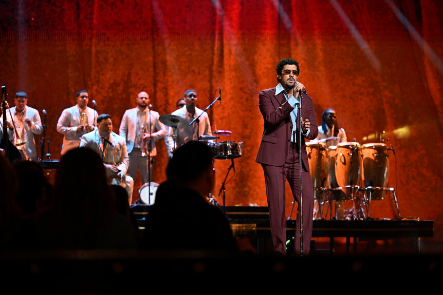 Bad Bunny performs on Friday, February 14, 2025 at SNL's 50th Anniversary concert