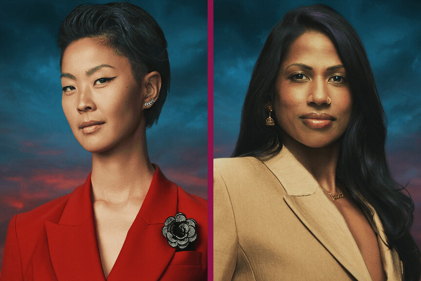A split featuring Kristen Kish and Natalie Anderson on The Traitors Season 4.