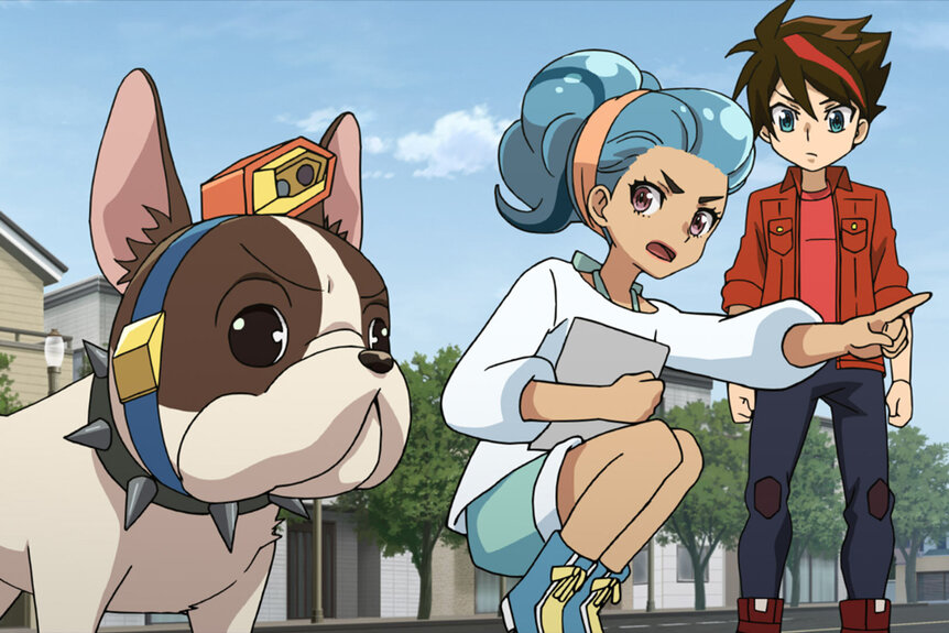 Animation of a dog, woman and man in anime, Bakuman.